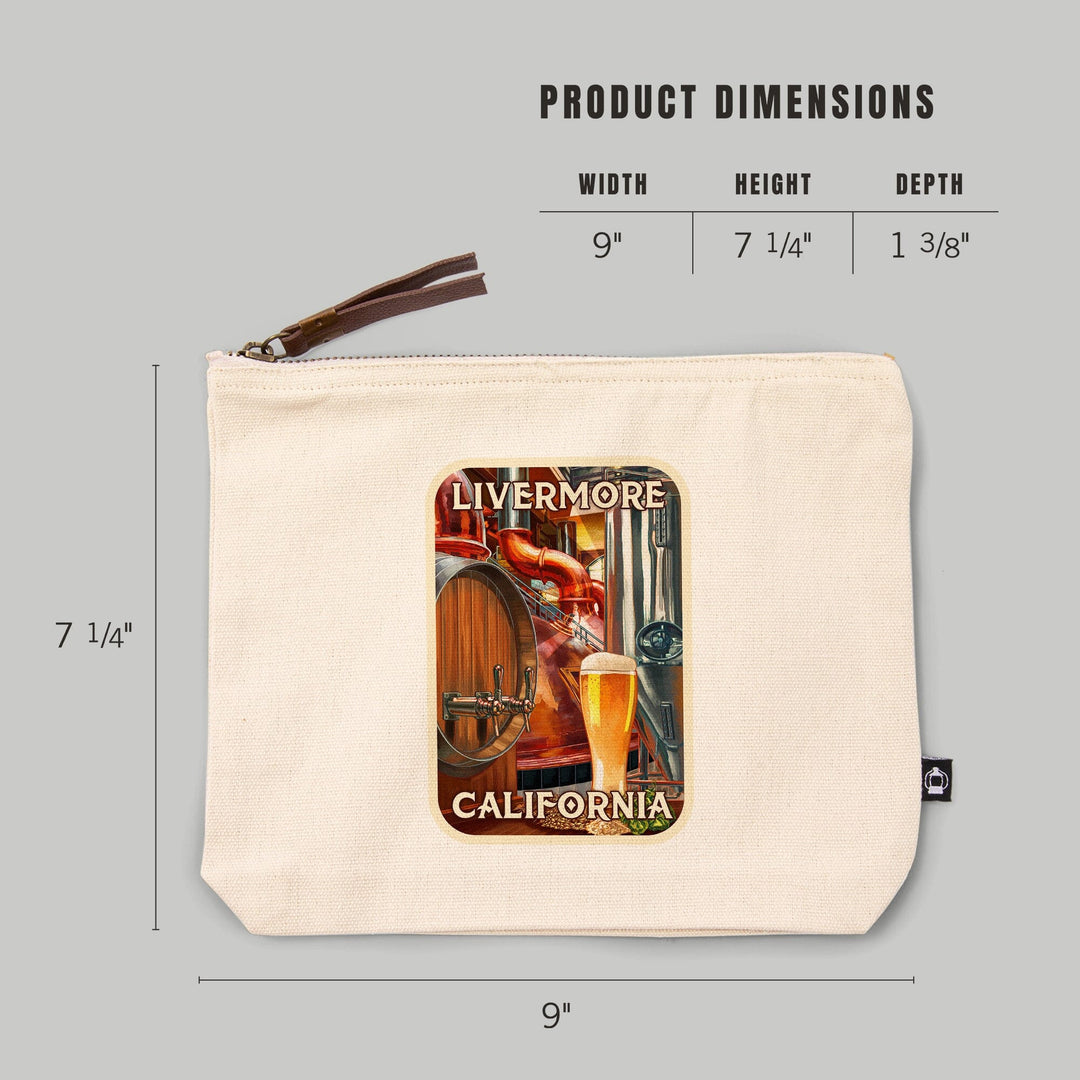 Livermore, California, Art of the Beer,, Organic Cotton Zipper Pouch, Go Bag Totes Lantern Press 