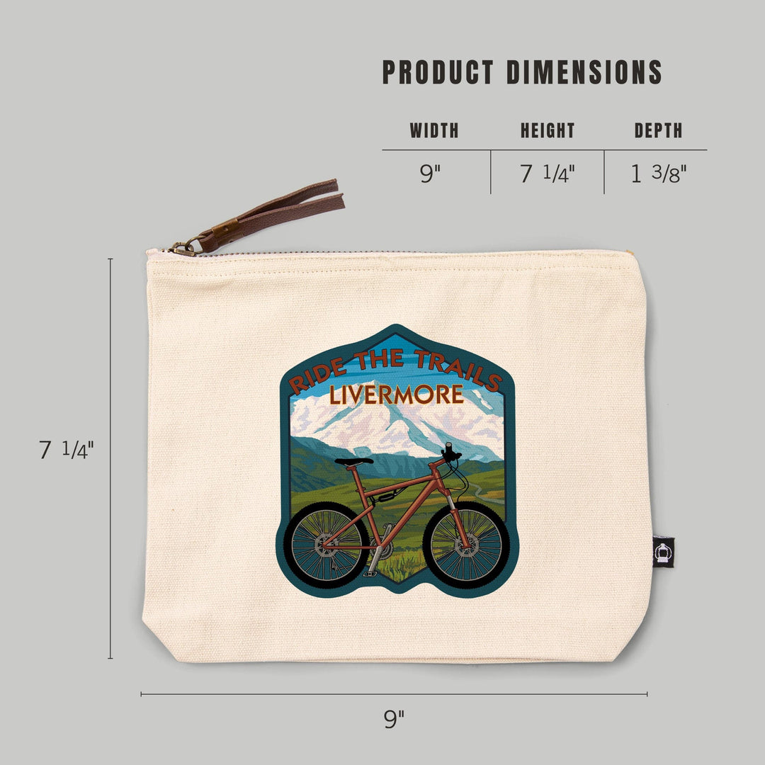 Livermore, California, Mountain Bike (Mountain), Ride the Trails,, Organic Cotton Zipper Pouch, Go Bag Totes Lantern Press 
