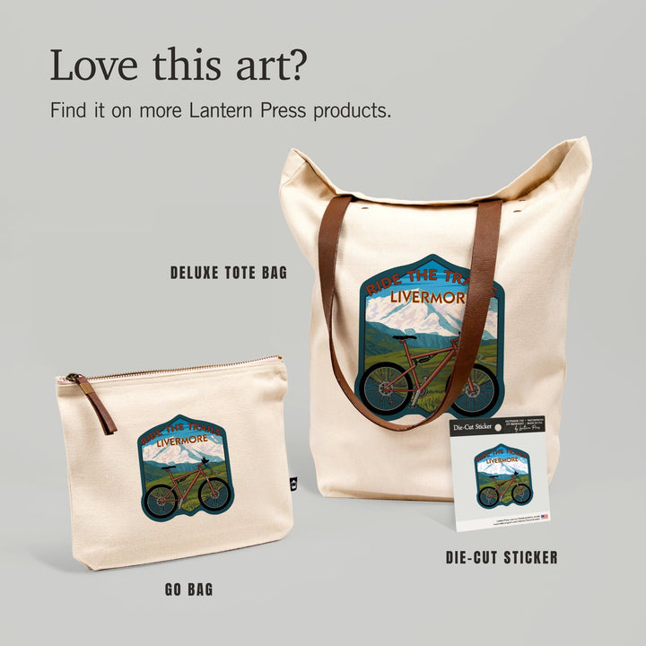 Livermore, California, Mountain Bike (Mountain), Ride the Trails,, Organic Cotton Zipper Pouch, Go Bag Totes Lantern Press 