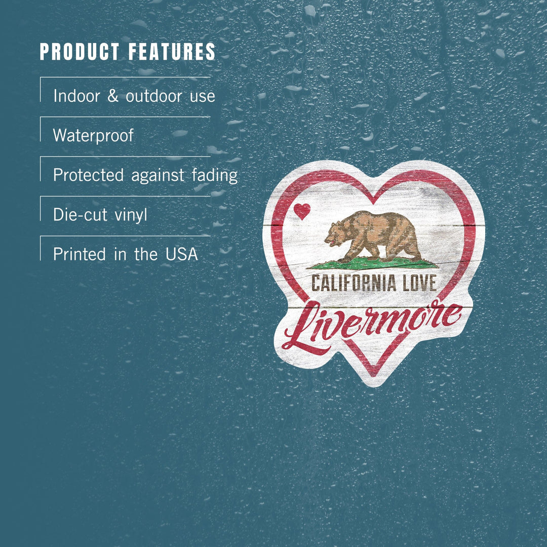 Livermore, California, State Bear with Heart, Contour, Vinyl Sticker Sticker Lantern Press 