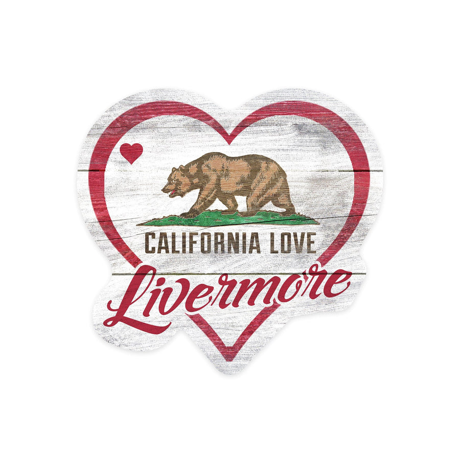 Livermore, California, State Bear with Heart, Contour, Vinyl Sticker Sticker Lantern Press 