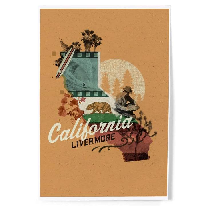 Livermore, California, State Photomontage, State Series, Art & Giclee Prints Art Lantern Press 12 x 18 Art Print 