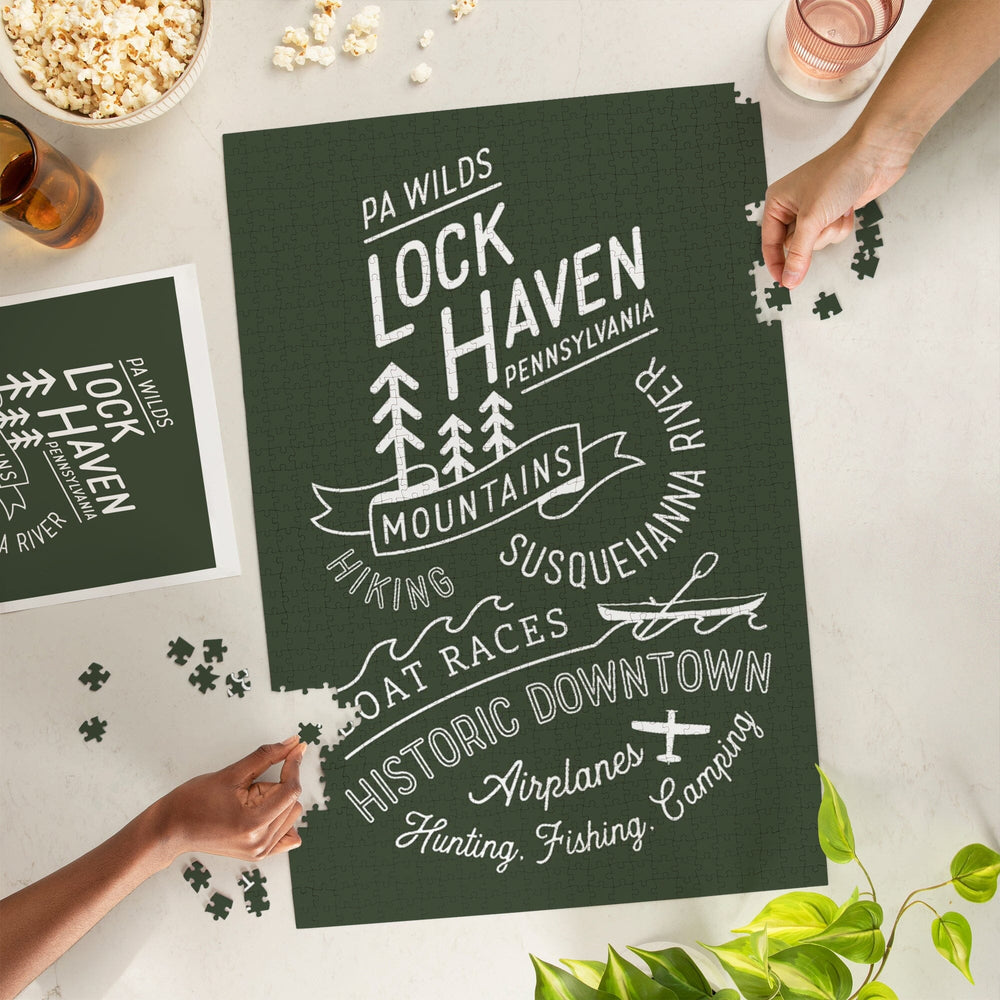 Lock Haven, Pennsylvania, Forest, Typography Fluid Series, Jigsaw Puzzle Puzzle Lantern Press 