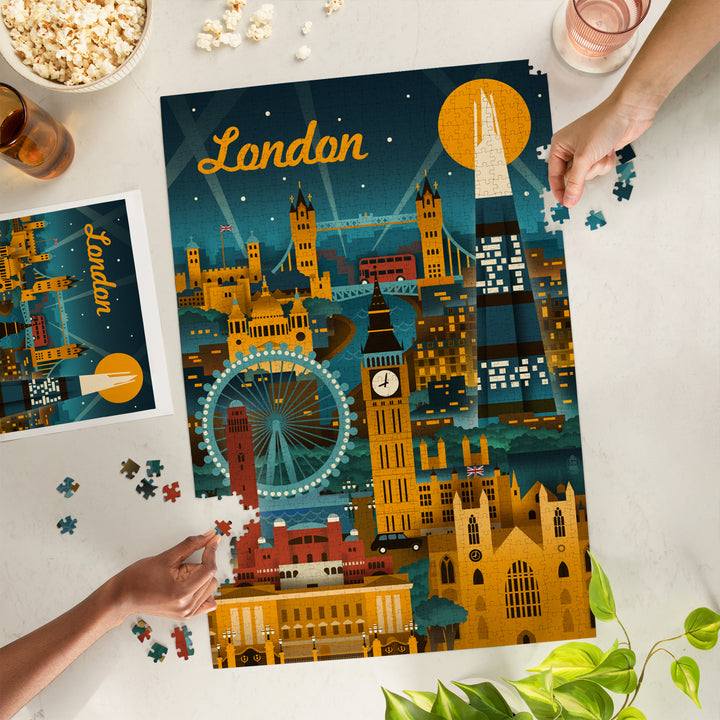 London, England, Retro Skyline, Jigsaw Puzzle Puzzle Lantern Press 