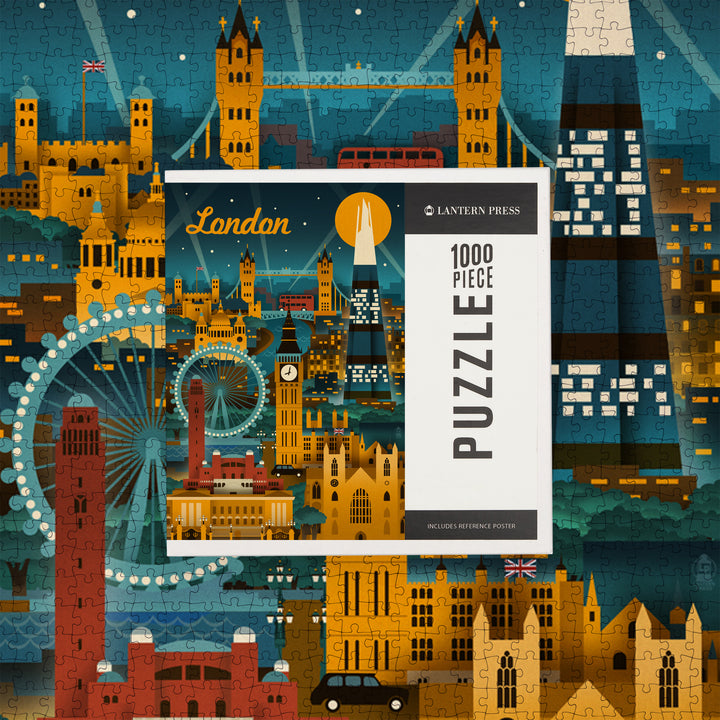 London, England, Retro Skyline, Jigsaw Puzzle Puzzle Lantern Press 