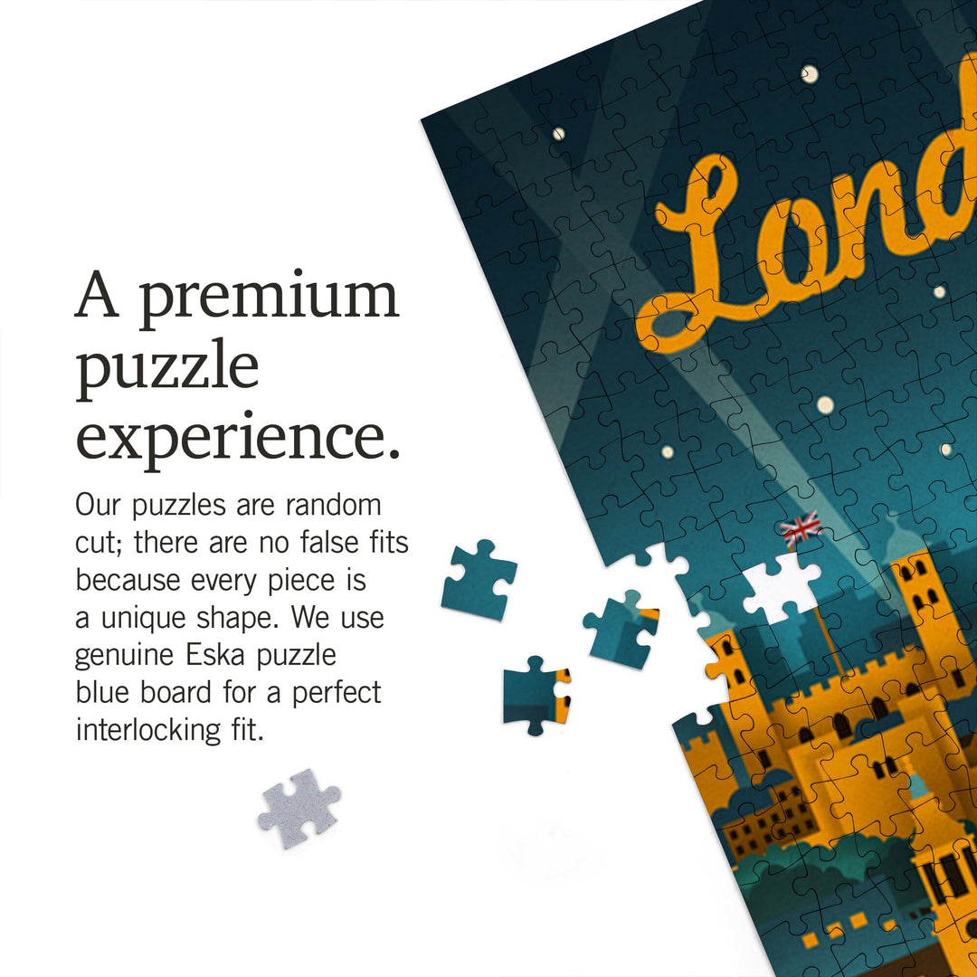 London, England, Retro Skyline, Jigsaw Puzzle Puzzle Lantern Press 