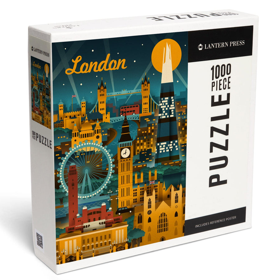 London, England, Retro Skyline, Jigsaw Puzzle Puzzle Lantern Press 