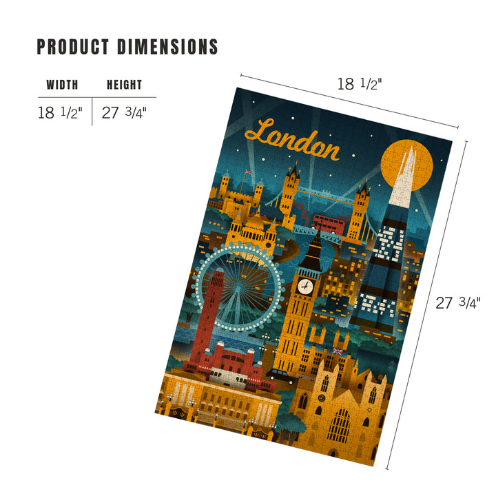 London, England, Retro Skyline, Jigsaw Puzzle Puzzle Lantern Press 