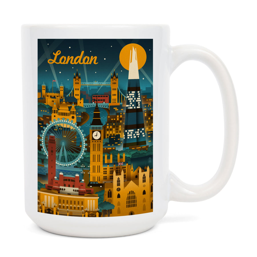 London, England, Retro Skyline, Lantern Press Artwork, Ceramic Mug Mugs Lantern Press 