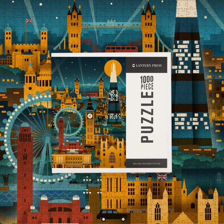 London, England, Retro Skyline (no text), Jigsaw Puzzle Puzzle Lantern Press 