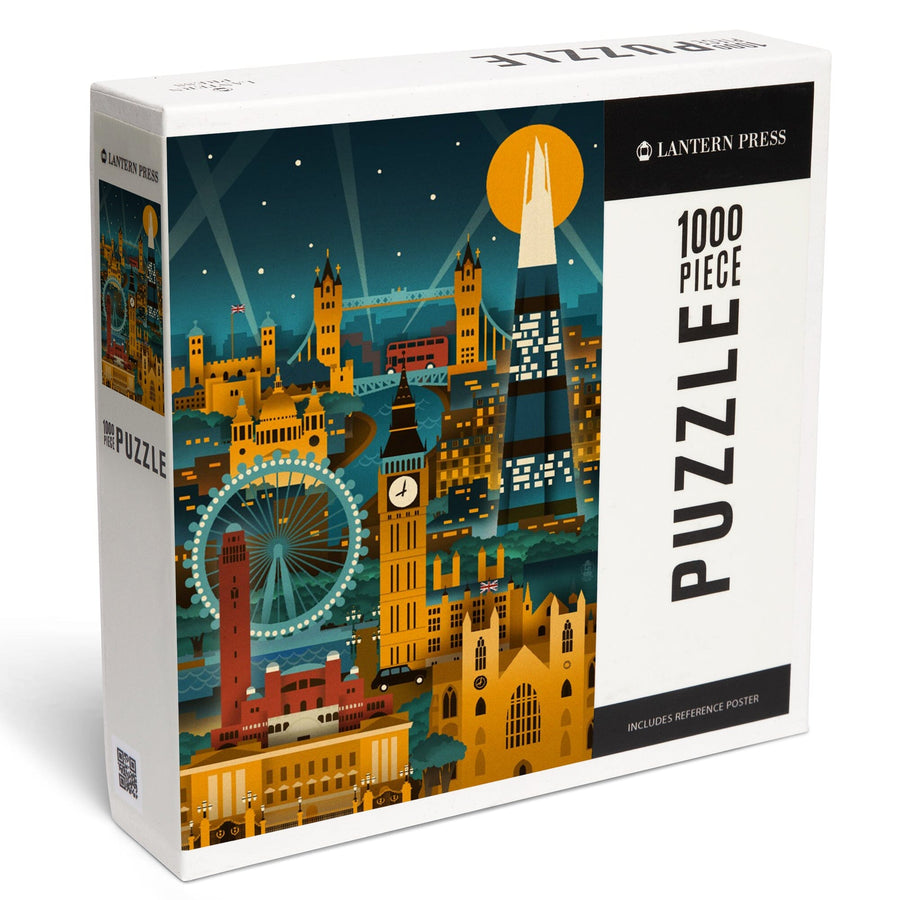 London, England, Retro Skyline (no text), Jigsaw Puzzle Puzzle Lantern Press 