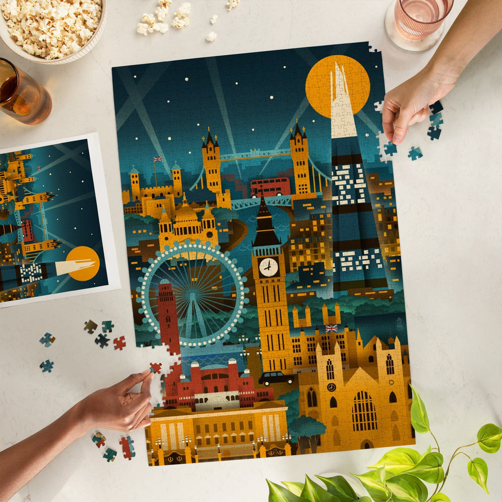 London, England, Retro Skyline (no text), Jigsaw Puzzle Puzzle Lantern Press 