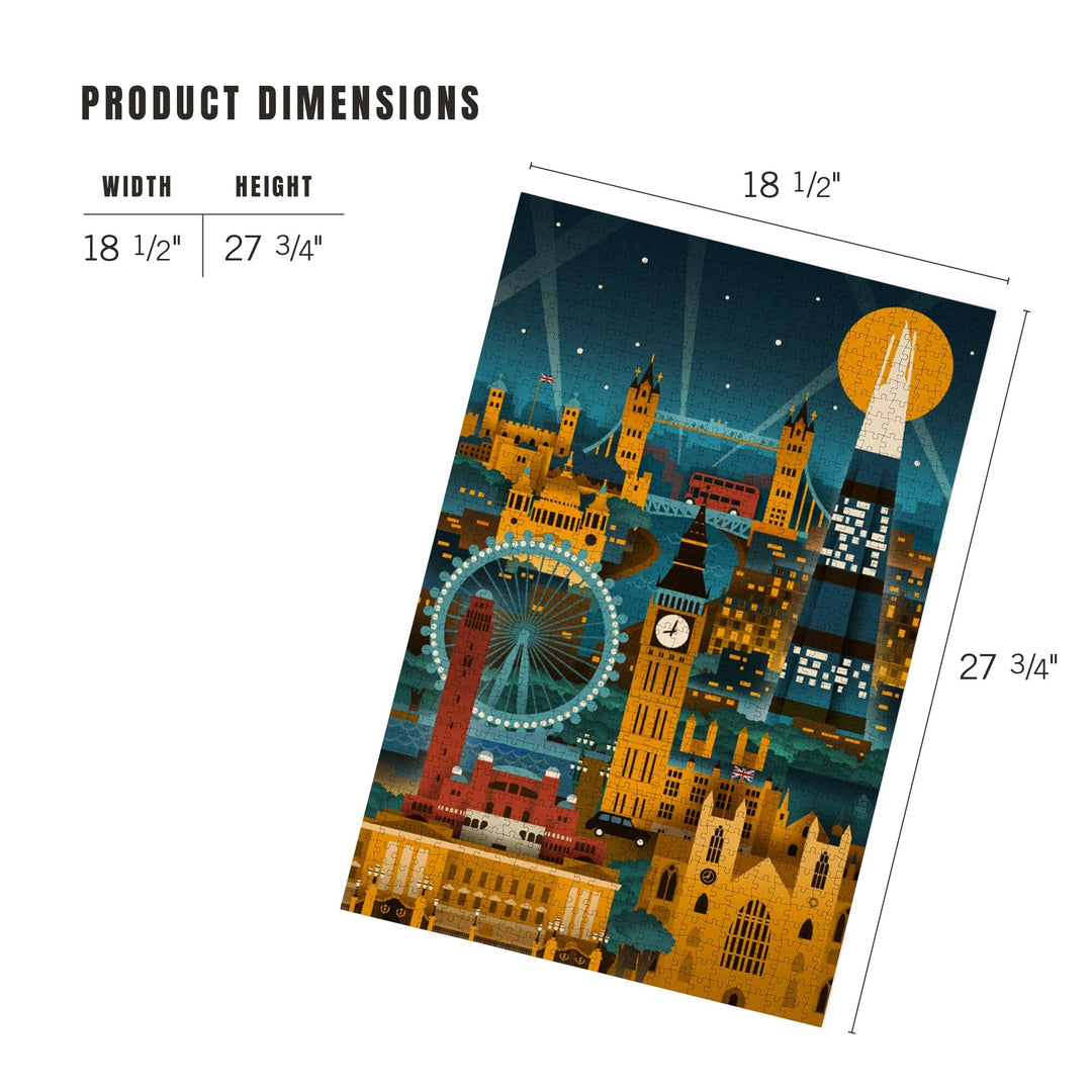 London, England, Retro Skyline (no text), Jigsaw Puzzle Puzzle Lantern Press 