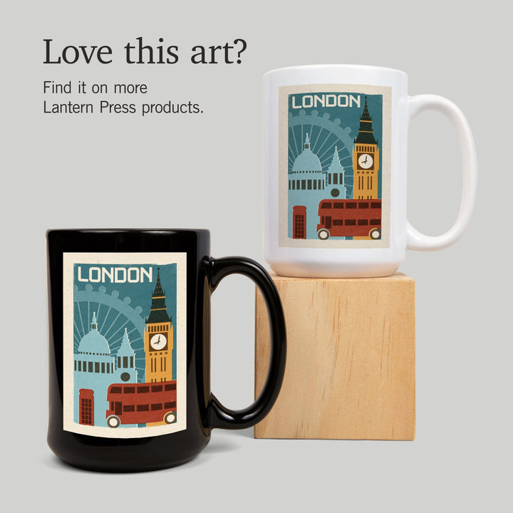 London, Woodblock, Lantern Press Artwork, Ceramic Mug Mugs Lantern Press 