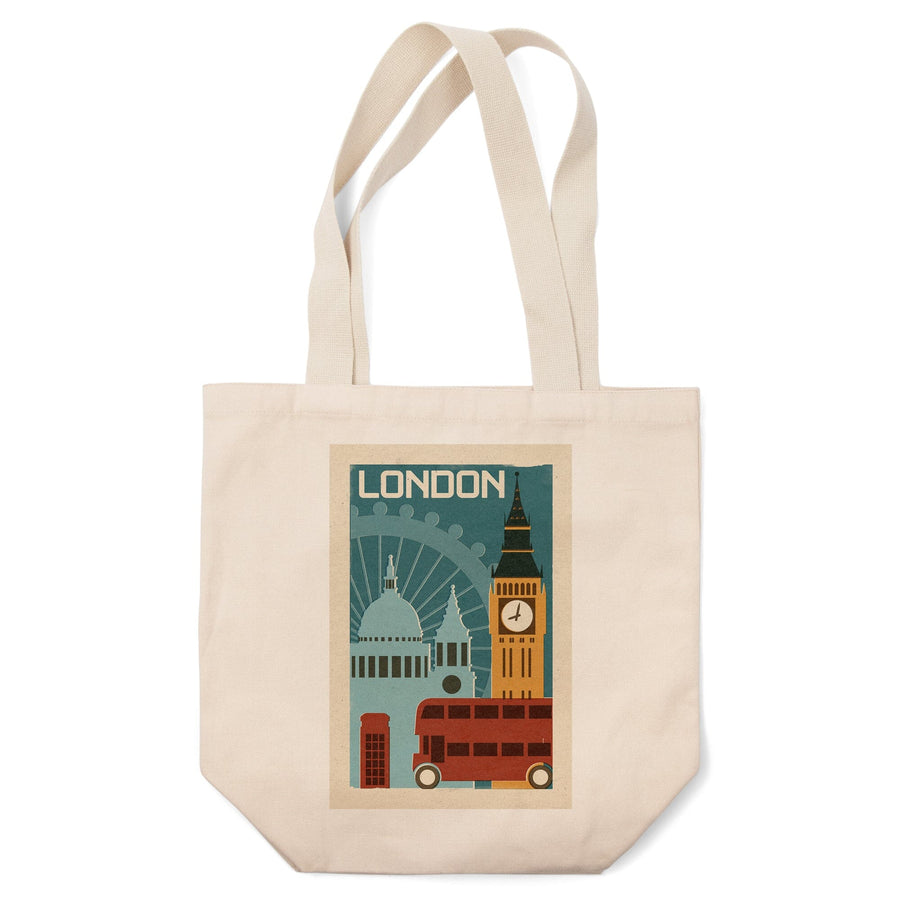 London, Woodblock, Lantern Press Artwork, Tote Bag Totes Lantern Press 