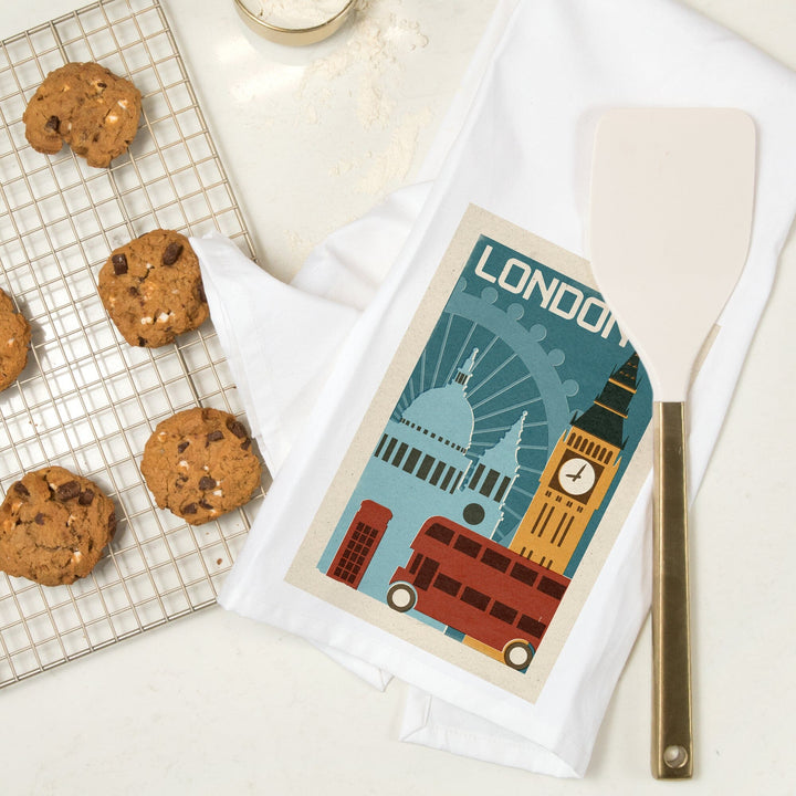 London, Woodblock, Organic Cotton Kitchen Tea Towels Kitchen Lantern Press 