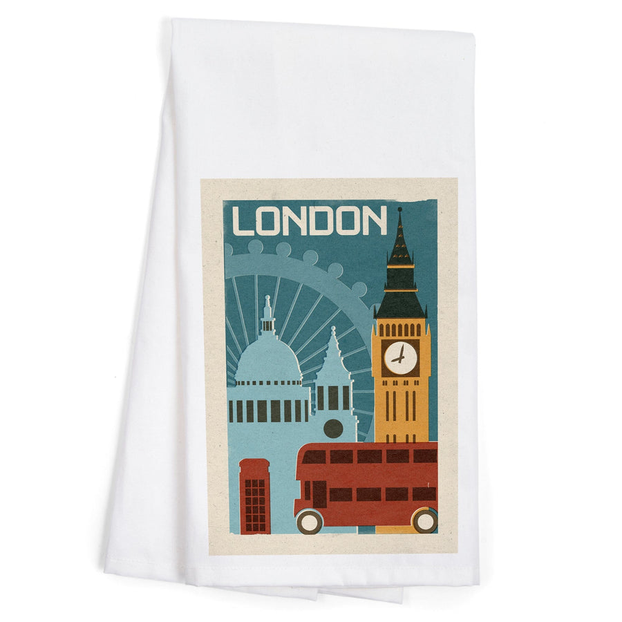 London, Woodblock, Organic Cotton Kitchen Tea Towels Kitchen Lantern Press 