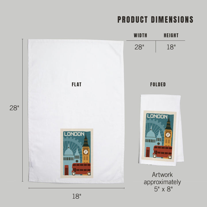 London, Woodblock, Organic Cotton Kitchen Tea Towels Kitchen Lantern Press 