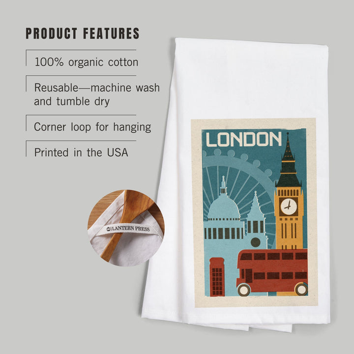 London, Woodblock, Organic Cotton Kitchen Tea Towels Kitchen Lantern Press 