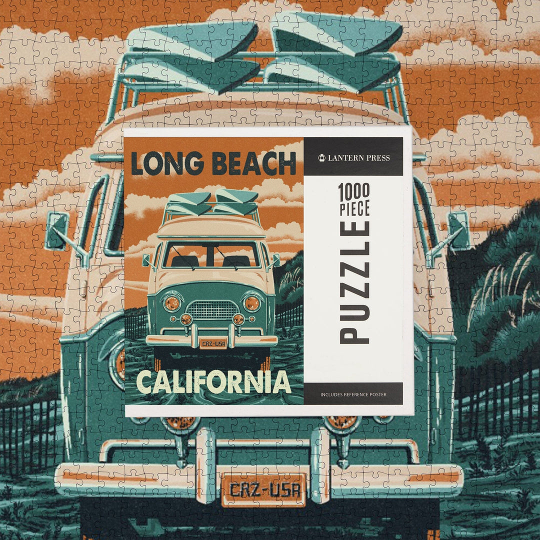 Long Beach, California, Camper Van, Jigsaw Puzzle Puzzle Lantern Press 