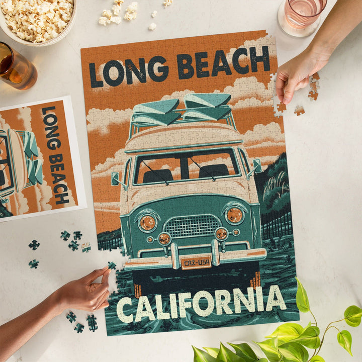 Long Beach, California, Camper Van, Jigsaw Puzzle Puzzle Lantern Press 