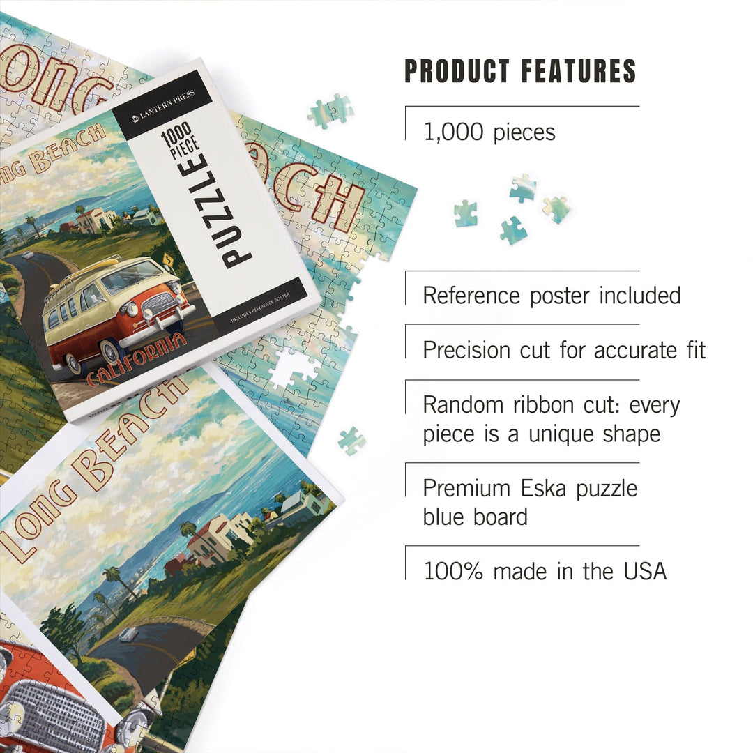 Long Beach, California, Camper Van, Jigsaw Puzzle Puzzle Lantern Press 