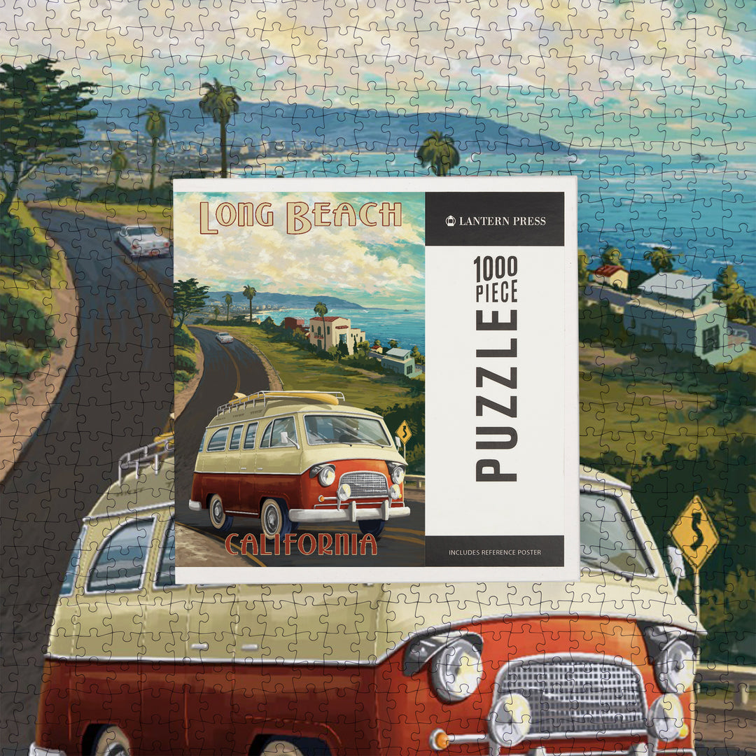 Long Beach, California, Camper Van, Jigsaw Puzzle Puzzle Lantern Press 