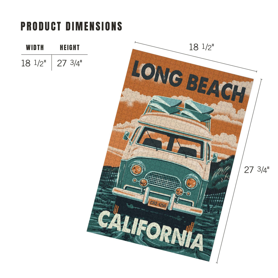 Long Beach, California, Camper Van, Jigsaw Puzzle Puzzle Lantern Press 