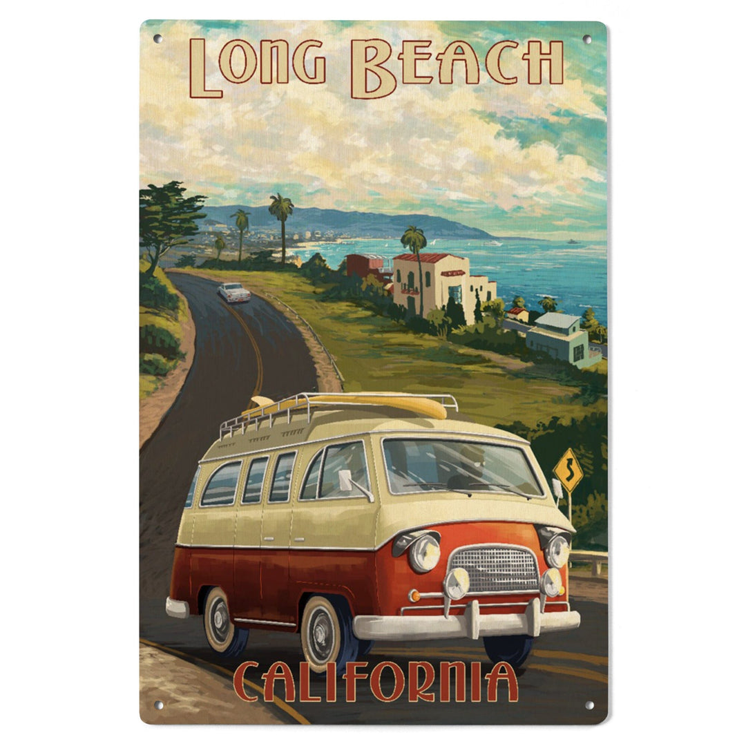 Long Beach, California, Camper Van, Lantern Press Artwork, Wood Signs and Postcards Wood Lantern Press 