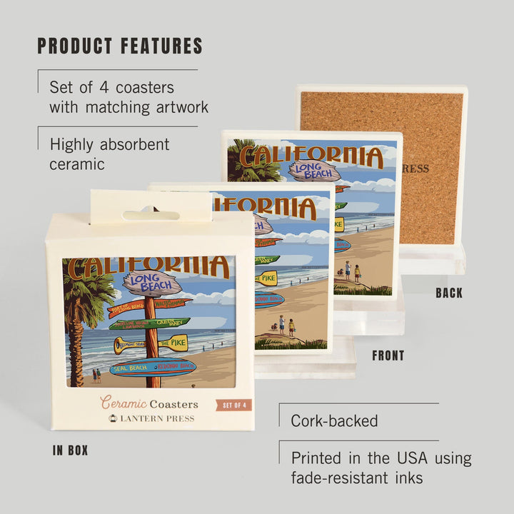 Long Beach, California, Destinations Sign, Coasters Coasters Lantern Press 
