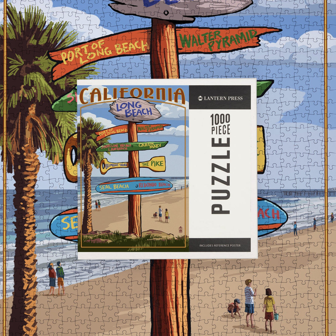 Long Beach, California, Destinations Sign, Jigsaw Puzzle Puzzle Lantern Press 