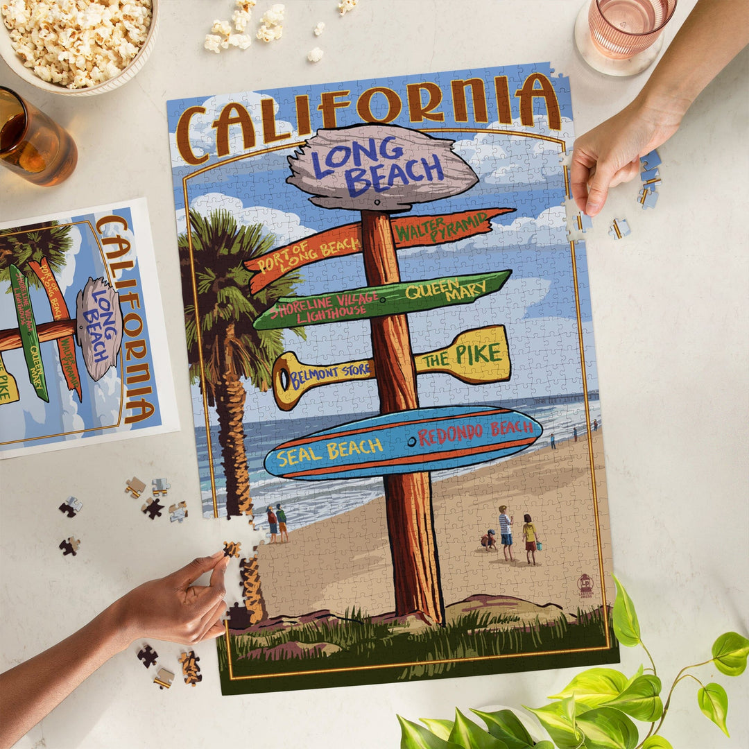 Long Beach, California, Destinations Sign, Jigsaw Puzzle Puzzle Lantern Press 
