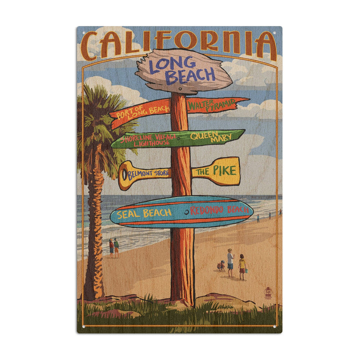 Long Beach, California, Destinations Sign, Lantern Press Artwork, Wood Signs and Postcards Wood Lantern Press 10 x 15 Wood Sign 