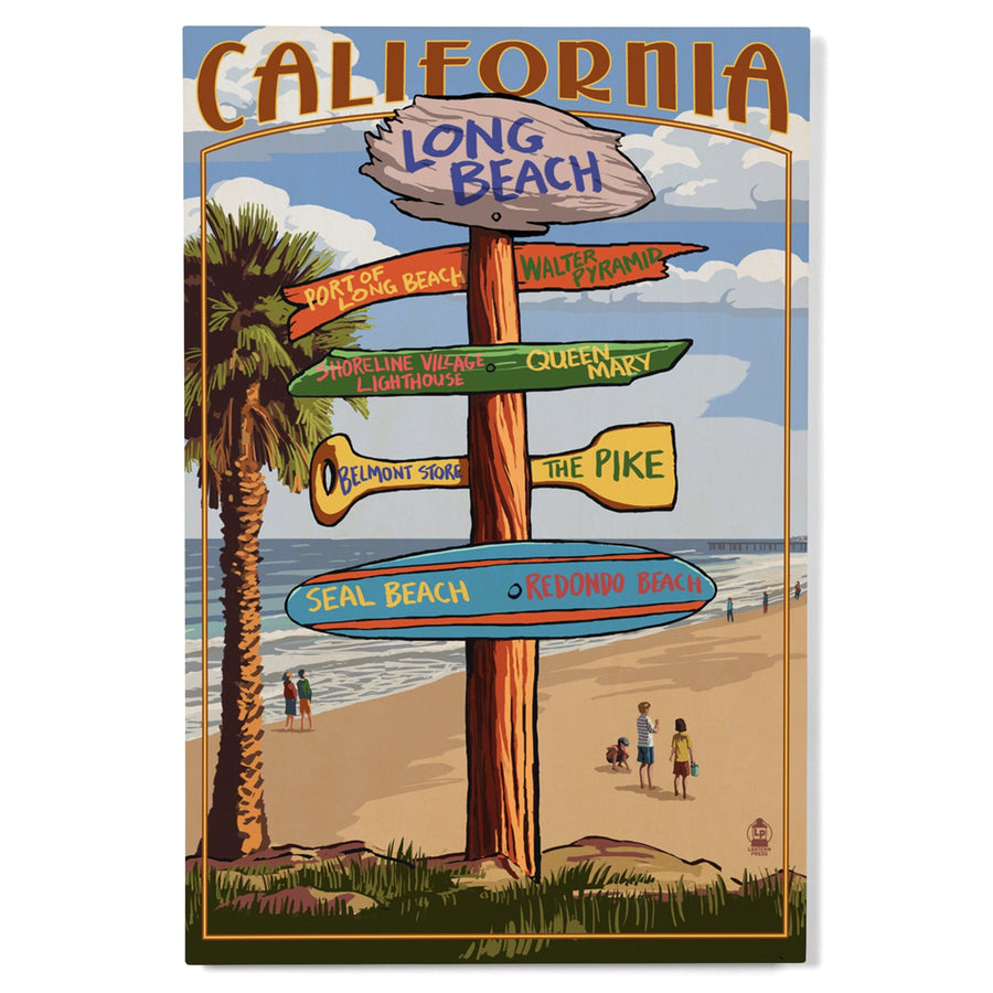 Long Beach, California, Destinations Sign, Lantern Press Artwork, Wood Signs and Postcards Wood Lantern Press 