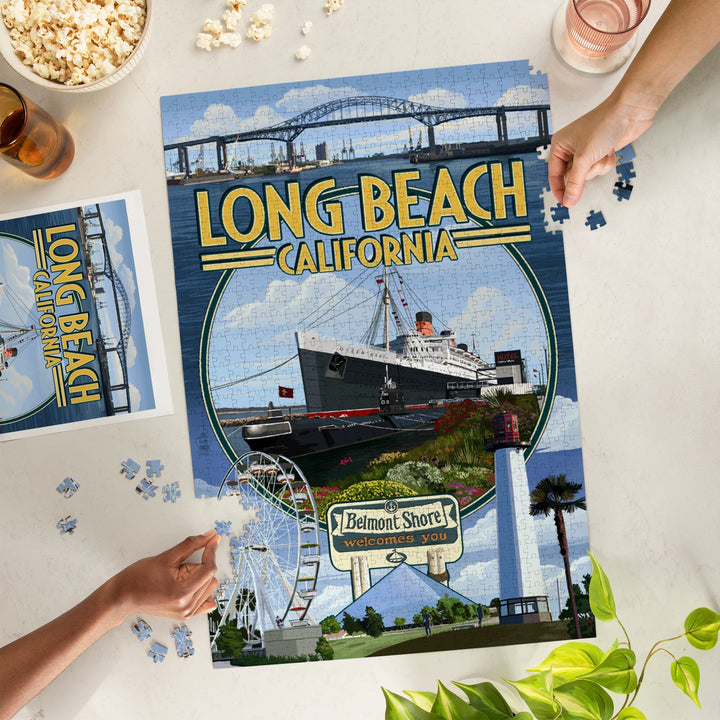 Long Beach, California, Montage, Jigsaw Puzzle Puzzle Lantern Press 