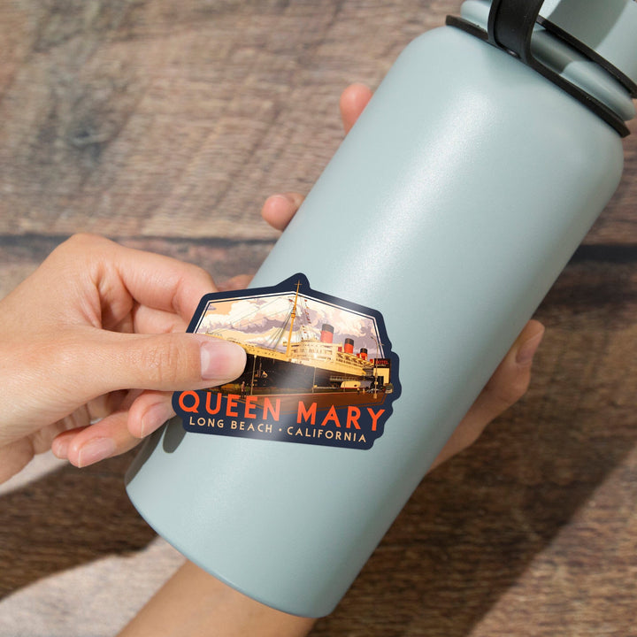 Long Beach, California, Queen Mary, Contour, Lantern Press Artwork, Vinyl Sticker Sticker Lantern Press 