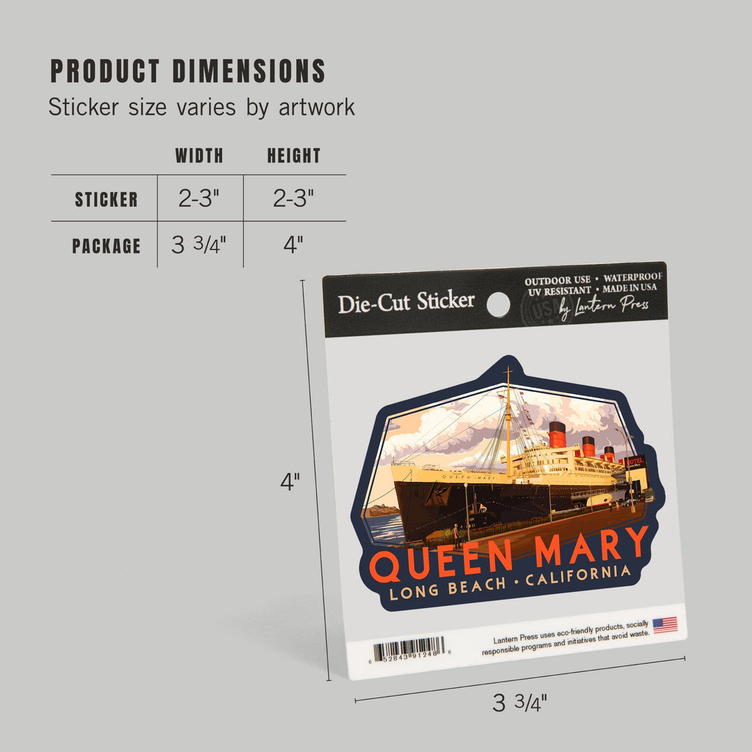 Long Beach, California, Queen Mary, Contour, Lantern Press Artwork, Vinyl Sticker Sticker Lantern Press 