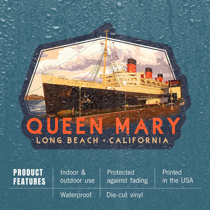 Long Beach, California, Queen Mary, Contour, Lantern Press Artwork, Vinyl Sticker Sticker Lantern Press 