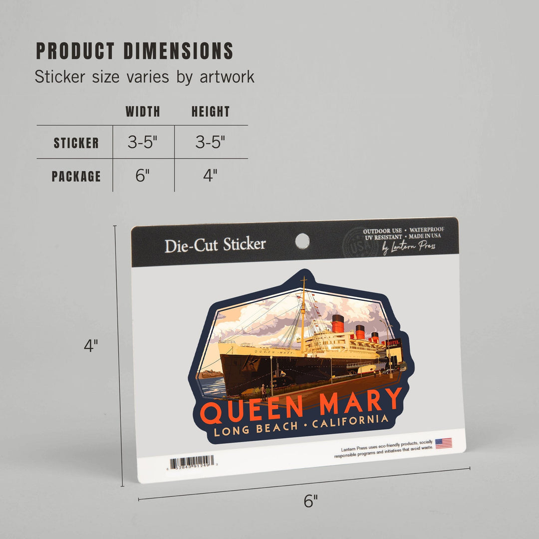 Long Beach, California, Queen Mary, Contour, Lantern Press Artwork, Vinyl Sticker - Lantern Press