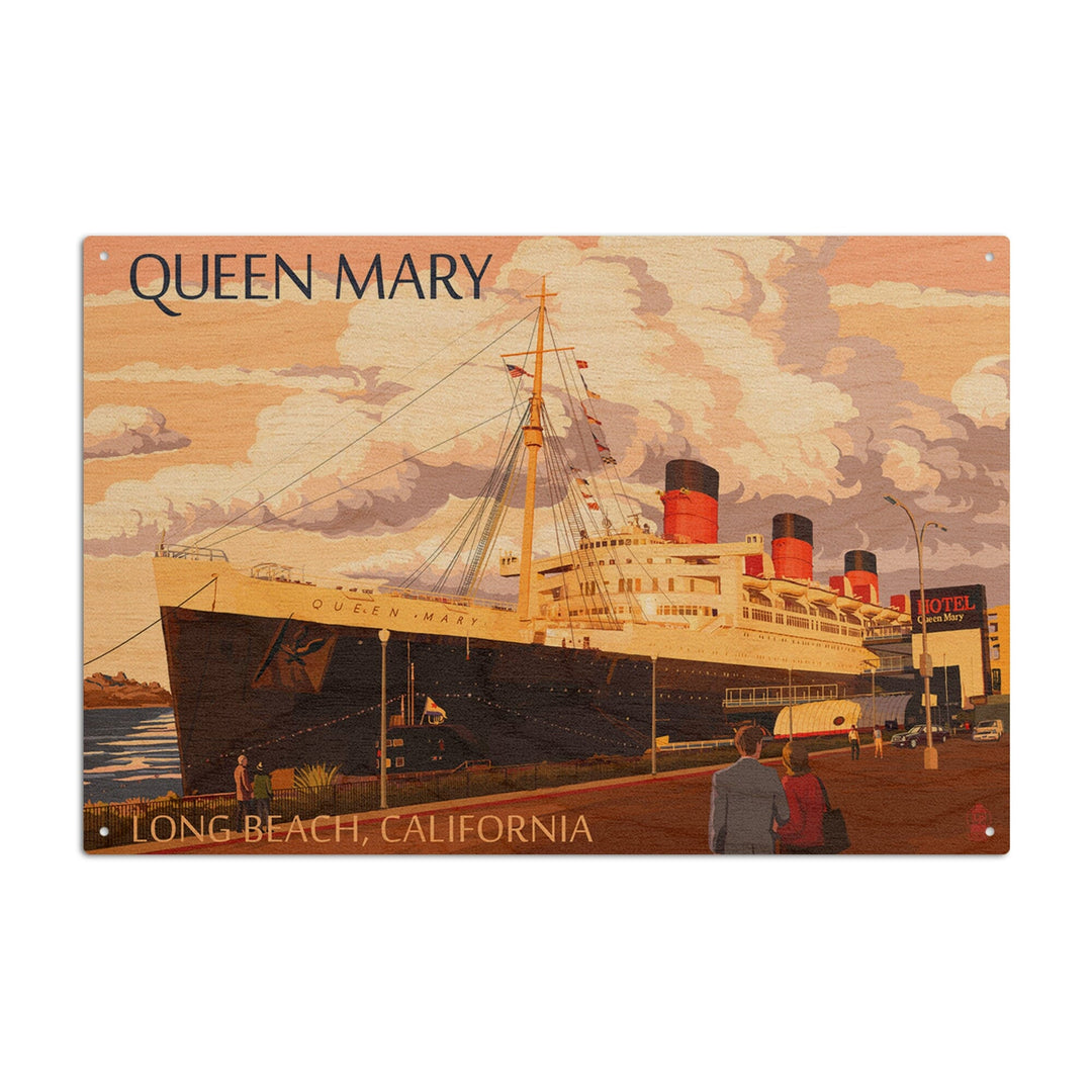 Long Beach, California, Queen Mary, Lantern Press Artwork, Wood Signs and Postcards Wood Lantern Press 10 x 15 Wood Sign 