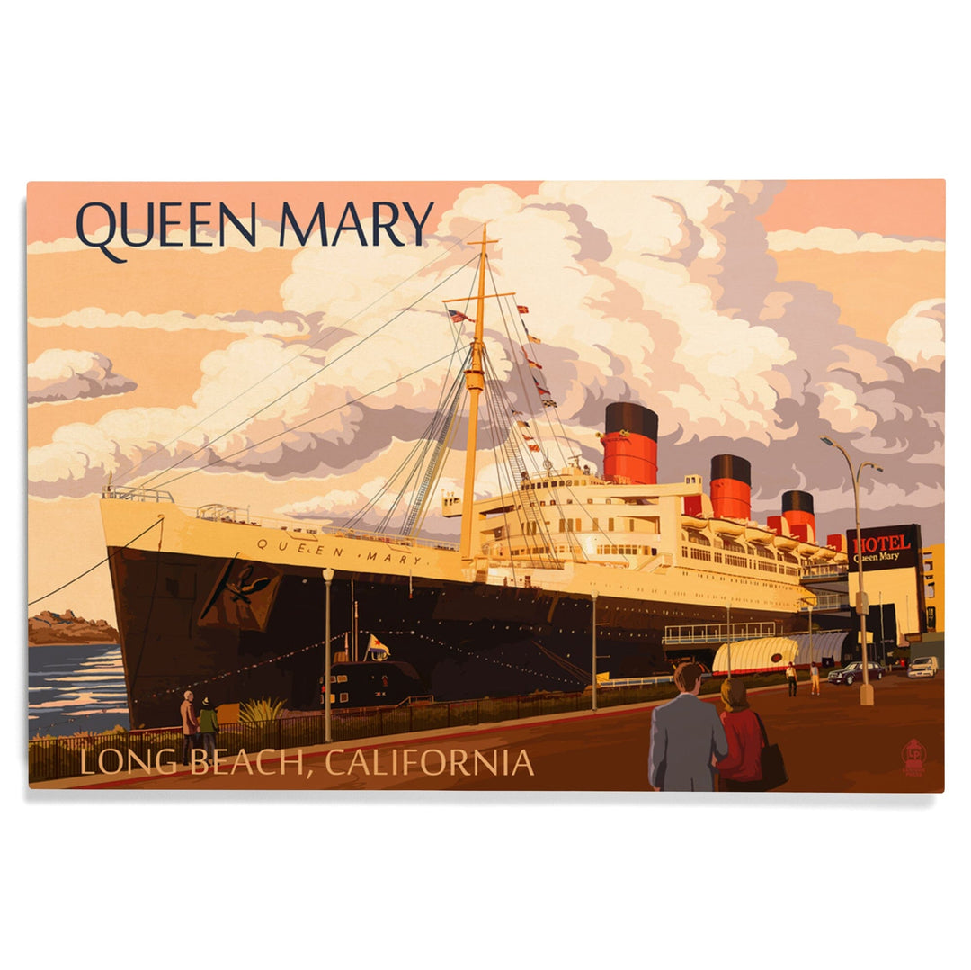 Long Beach, California, Queen Mary, Lantern Press Artwork, Wood Signs and Postcards Wood Lantern Press 