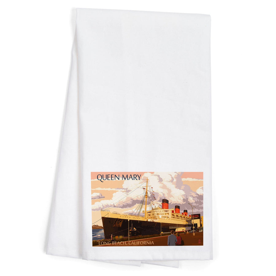 Long Beach, California, Queen Mary, Organic Cotton Kitchen Tea Towels Kitchen Lantern Press 