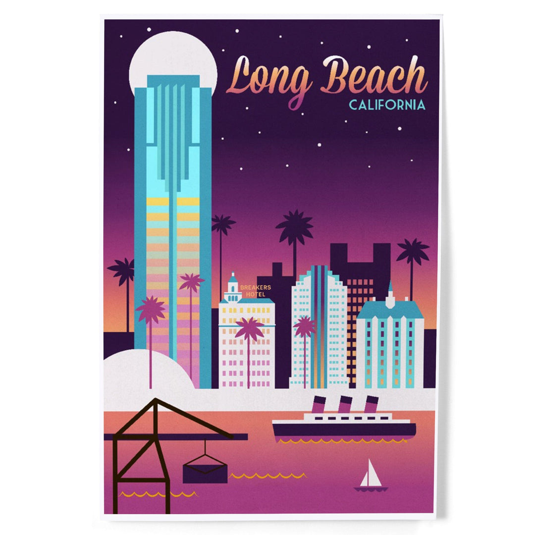 Long Beach, California, Retro Skyline Chromatic Series, Art & Giclee Prints Art Lantern Press 