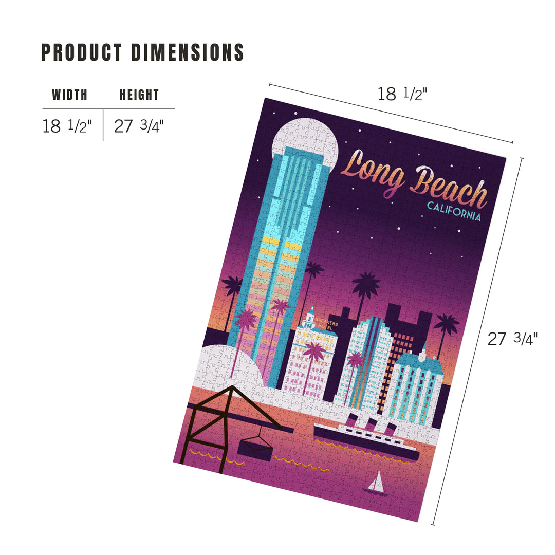 Long Beach, California, Retro Skyline Chromatic Series, Jigsaw Puzzle Puzzle Lantern Press 