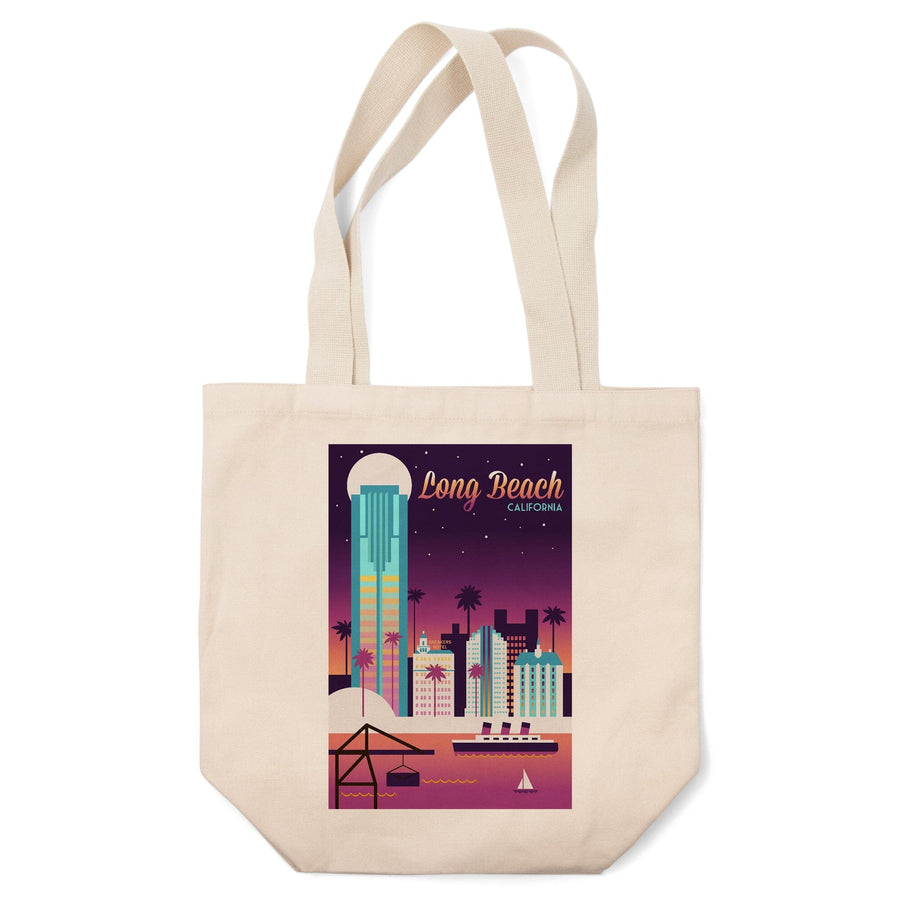 Long Beach, California, Retro Skyline Chromatic Series, Tote Bag Totes Lantern Press 