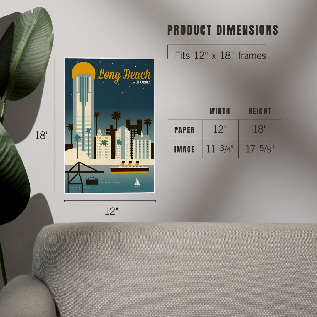 Long Beach, California, Retro Skyline Classic Series, Art & Giclee Prints Art Lantern Press 