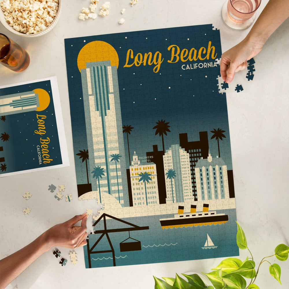 Long Beach, California, Retro Skyline Classic Series, Jigsaw Puzzle Puzzle Lantern Press 