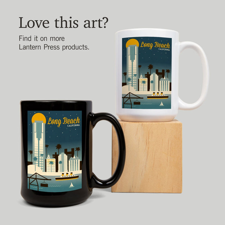 Long Beach, California, Retro Skyline Classic Series, Lantern Press Artwork, Ceramic Mug Mugs Lantern Press 