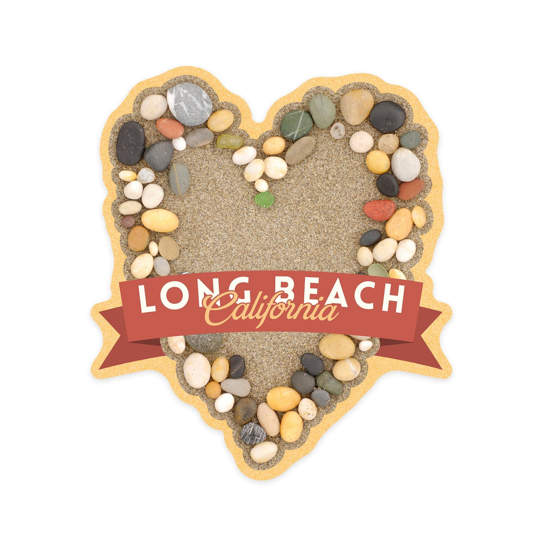 Long Beach, California, Stone Heart on Sand, Contour, Vinyl Sticker Sticker Lantern Press 