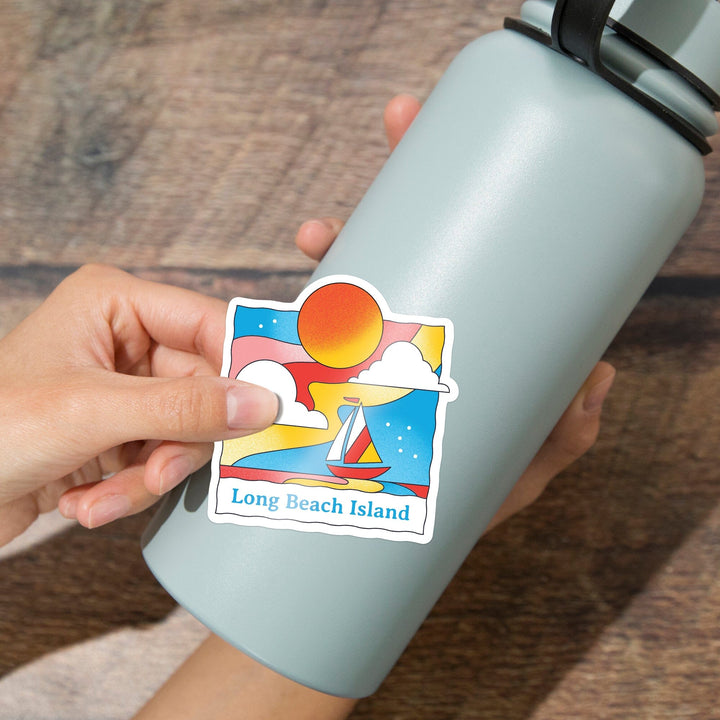 Long Beach Island, New Jersey, 70s Sunshine Collection, Sailboat, Contour, Vinyl Sticker - Lantern Press